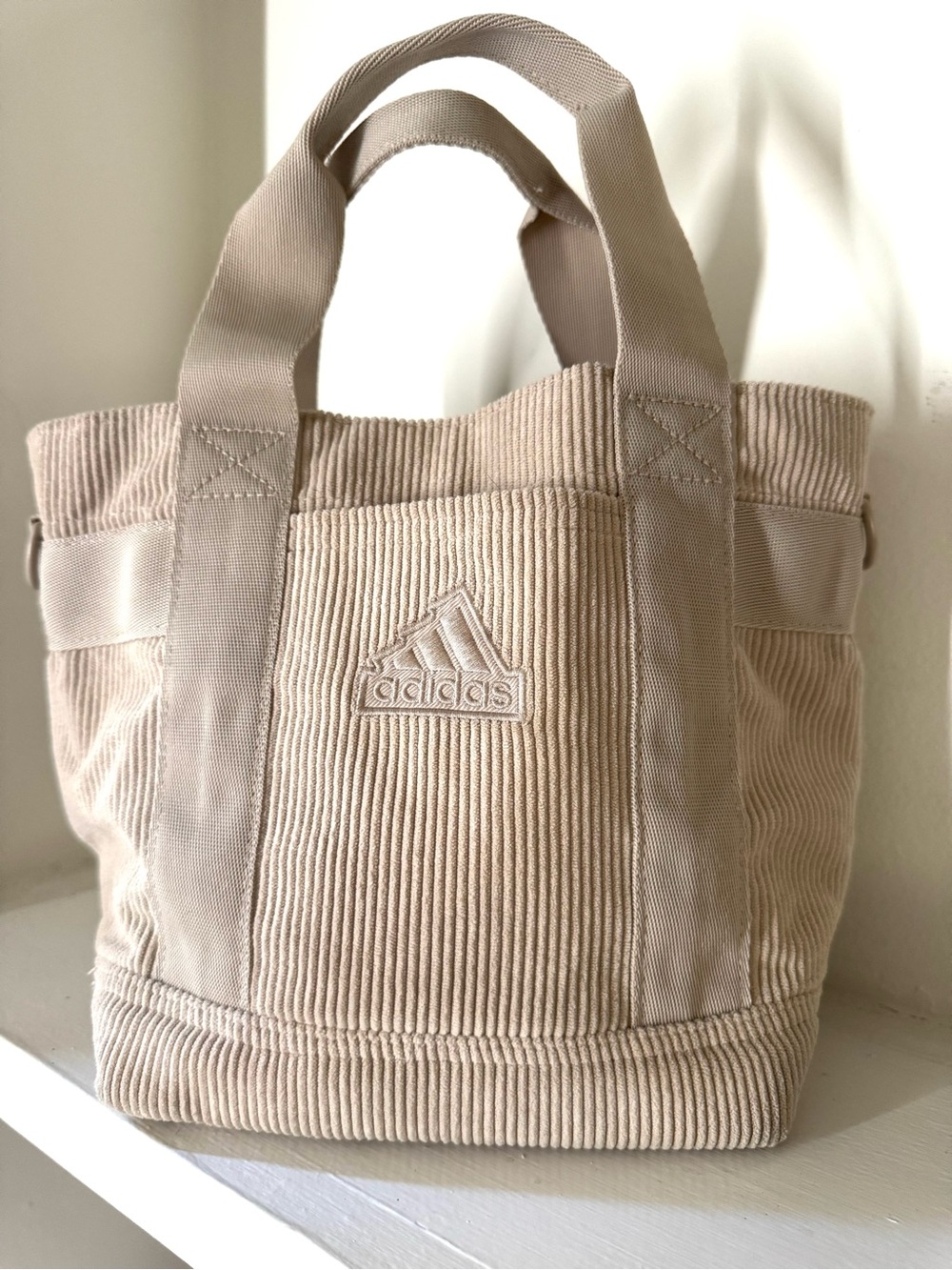 adidas Corduroy Mini Tote in Neutral Beige